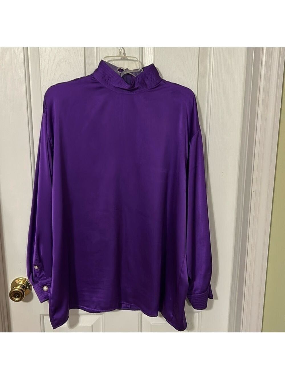 Louis Feraud blouse, size 16, purple, long sleeves, button cuff. Good condition
